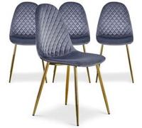 Menzzo Lot de 4 chaises Norway en Velours Argent - Chaises matelassées avec Pieds métal doré - Design Contemporain élégant - Salle à Manger & Cuisine - Assise Confortable