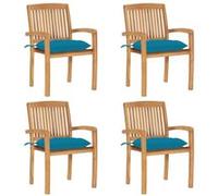 vidaXL Chaises de jardin empilables avec coussins 4 pcs. Bois massif teck
