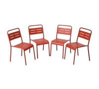 Lot de 4 Chaises BERGAME Terracotta Acier Thermolaqué Empilables | Finition époxy anti-corrosion, lattes ajourées déperlantes, terrasse ou jardin