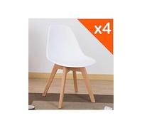 Kosmi Lot de 4 chaises Style scandinave modèle Gabby - Coque en résine Blanche et Pieds en Bois Naturel