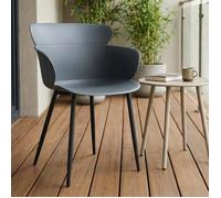Lot de 4 chaises CATCH salle à manger ou cuisine design retro avec larges accoudoirs, coque en plastique gris et 4 pieds métal