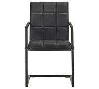 Lot de 4 Chaises Clever Noir Cuir Véritable Salle à Manger | Assise rembourrée, cadre en fer enduit de poudre, motif blocs, max 110 kg