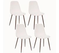 Lot de 4 Chaises confortables en polyester effet bouclette et pieds en fer Roka - Blanc