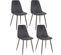 Lot de 4 Chaises confortables en polyester effet velours et pieds en fer Roka - Gris ardoise