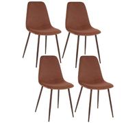 Lot de 4 Chaises confortables en polyester effet velours et pieds en fer Roka - Rouge Terracotta