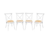sweeek - Lot de 4 chaises de bistrot en Bois d'hévéa Blanc. Vintage. Assise en rotin. empilables