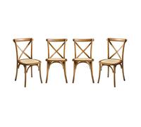 Lot de 4 chaises de bistrot en bois d'hévéa effet noyer. vintage. assise en rotin. empilables
