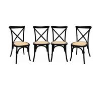 sweeek - Lot de 4 chaises de bistrot en Bois d'hévéa Noir. Vintage. Assise en rotin. empilables