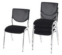 Mendler Lot de 4 chaises de conférence T401 empilable siège Noir Pieds chromés