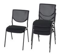 Lot de 4 chaises de conférence / visiteur T401, empilable siège noir, pieds noirs