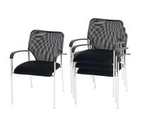 Lot de 4 chaises de conférence / visiteur Tulsa, empilable, tissu siège noir, dossier noir