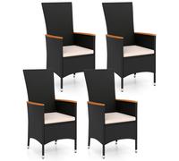 Lot de 4 chaises de jardin à dossier haut COSTWAY, fauteuils de jardin en polyrotin, chaises de terrasse avec coussins d'assise, chaises de balcon résistantes aux intempéries pouvant supporter jusqu'à