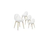 SAORI - Lot de 4 Chaises de Jardin Coque Plastique Ajourée Blanc Pieds Métal