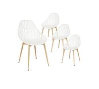 AltoBuy SAYA - Lot de 4 Chaises de Jardin Coque Plastique Ajourée Blanc Pieds Métal