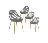 Lot de 4 Chaises de Jardin Coque Plastique Ajourée Gris Pieds Métal - SAORI -