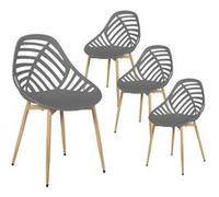 Lot de 4 Chaises de Jardin Coque Plastique Ajourée Gris Pieds Métal - SAORI - ALTOBUY Gris G