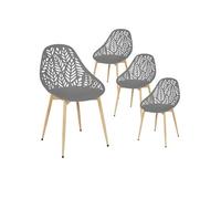 SAYA - Lot de 4 Chaises de Jardin Coque Plastique Ajourée Gris Pieds Métal