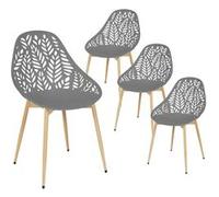 Lot de 4 Chaises de Jardin Coque Plastique Ajourée Gris Pieds Métal - SAYA - ALTOBUY Gris G