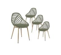 AltoBuy SAORI - Lot de 4 Chaises de Jardin Coque Plastique Ajourée Vert Olive Pieds Métal