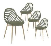 Lot de 4 Chaises de Jardin Coque Plastique Ajourée Vert Olive Pieds Métal - SAORI - ALTOBUY Vert G
