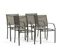 Lot de 4 chaises de jardin empilables avec accoudoirs en acier et textilène 2x1 pour terrasse, balcon et piscine, Elena - Gris