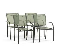 Lot de 4 chaises de jardin empilables avec accoudoirs en acier et textilène 2x1 pour terrasse, balcon et piscine, Elena - Sauge