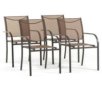 Lot de 4 chaises de jardin empilables avec accoudoirs, structure en acier et assise en Textilene 2x1, pour terrasse, balcon, véranda, bar et restaurant ; peu encombrantes et résistantes aux intempérie