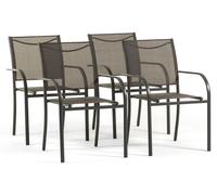 Lot de 4 chaises de jardin empilables avec accoudoirs, structure en acier et assise en Textilene 2x1, pour terrasse, balcon, véranda, bar et restaurant ; peu encombrantes et résistantes aux intempérie
