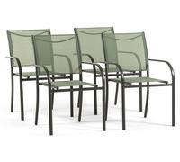 Lot de 4 chaises de jardin empilables avec accoudoirs, structure en acier et assise en Textilene 2x1, pour terrasse, balcon, véranda, bar et restaurant ; peu encombrantes et résistantes aux intempérie