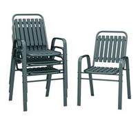 Outsunny Lot de 4 chaises de Jardin chaises empilables d'extérieur avec Haut Dossier et accoudoirs, Cadre en Acier pour Jardin, Piscine, terrasse, Gris