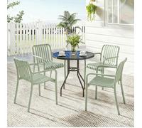 Lot de 4 Chaises de Jardin Empilables en Polypropylène Anti-UV Accoudoirs et Dossier à Lattes Ergonomique Gris Vert