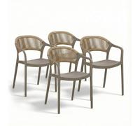 Lot de 4 chaises de jardin en polypropylène avec fibre de verre et dossier en corde tressée, chaises empilables résistantes aux intempéries pour le jardin, la terrasse, le balcon, le bar et le restaur