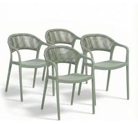 Lot de 4 chaises de jardin en polypropylène avec fibre de verre et dossier en corde tressée, chaises empilables résistantes aux intempéries pour le jardin, la terrasse, le balcon, le bar et le restaur