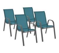 Lot de 4 chaises de jardin LYMA métal et textilène empilables bleu canard Bleu canard G