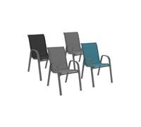 Lot de 4 chaises de jardin LYMA métal et textilène empilables mix color gris, noir et bleu