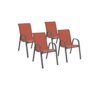 Lot de 4 chaises de jardin LYMA métal et textilène empilables terracotta et gris