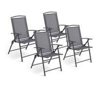 IDMARKET Lot de 4 chaises de jardin pliantes avec accoudoirs ALGHERO métal et textilène gris anthracite