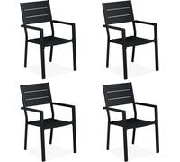 Relaxdays Lot de 4 chaises de jardin noires