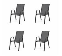 Lot de 4 chaises de jardin textilène gris empilables - TERRE JARDIN - Assise 39 cm, 150 kg, acier