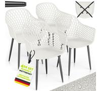 Lot de 4 chaises de jardin tillvex® résistantes aux intempéries avec accoudoirs, blanc | Chaises d'extérieur pouvant supporter jusqu'à 120 kg | Chaises de jardin résistantes aux UV | Chaises de terras
