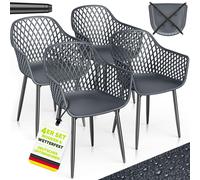 Lot de 4 chaises de jardin tillvex® résistantes aux intempéries avec accoudoirs, couleur anthracite | Chaises d'extérieur pouvant supporter jusqu'à 120 kg | Chaises de jardin résistantes aux UV | Chai