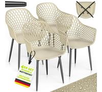 Lot de 4 chaises de jardin tillvex® résistantes aux intempéries avec accoudoirs, couleur beige | Chaises d'extérieur pouvant supporter jusqu'à 120 kg | Chaises de jardin résistantes aux UV | Chaises d