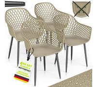 Lot de 4 chaises de jardin tillvex® résistantes aux intempéries avec accoudoirs, couleur taupe | Chaises d'extérieur pouvant supporter jusqu'à 120 kg | Chaises de jardin résistantes aux UV | Chaises d