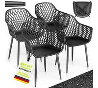 Lot de 4 chaises de jardin tillvex® résistantes aux intempéries avec accoudoirs, noir | Chaises d'extérieur pouvant supporter jusqu'à 120 kg | Chaises de jardin résistantes aux UV | Chaises de terrass
