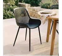 Lot de 4 chaises de jardin VERDE fauteuil d'extérieur en plastique et pieds noir en métal, dossier aéré, poids max. 150 Kg