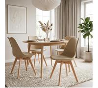 Lot de 4 chaises de salle à manger ABBY style scandinave coloris champage design nordique piètement bois massif, siège coque