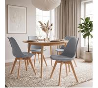 Lot de 4 chaises de salle à manger ABBY style scandinave gris clair design nordique piètement bois massif, siège coque rembourré