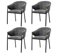 Lot de 4 chaises de salle à manger - accoudoirs dorés - chenille - grise