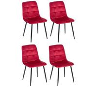 Lot de 4 Chaises de Salle à Manger Antibes en Velours et Pieds en métal noir , Rouge