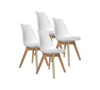 Lot de 4 Chaises de salle à manger avec coussin coloris blanc et pieds en bois - Longueur 42,5 x Hauteur 82,5 x Profondeur 42 cm